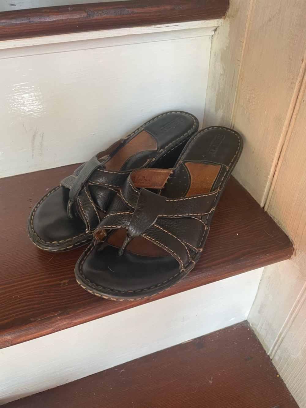 Born Brown Leather Slide Sandals